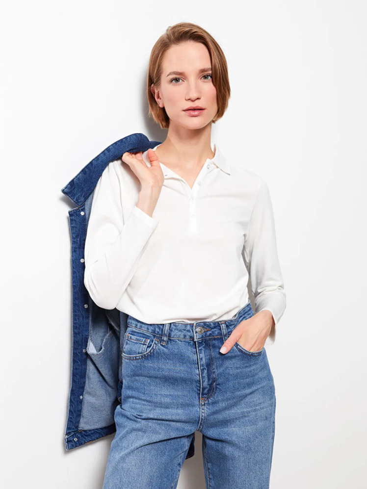 پولوشرت آستین بلند زنانه ال سی وایکیکی مدل W25230Z8