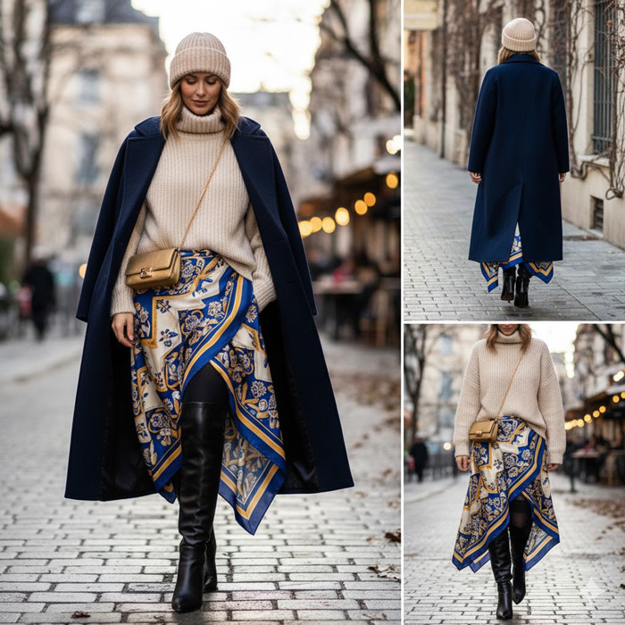 استایل زمستانی با دامن روسریای